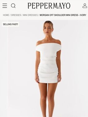 Peppermayo Morgan Off Shoulder Mini Dress Ivory
